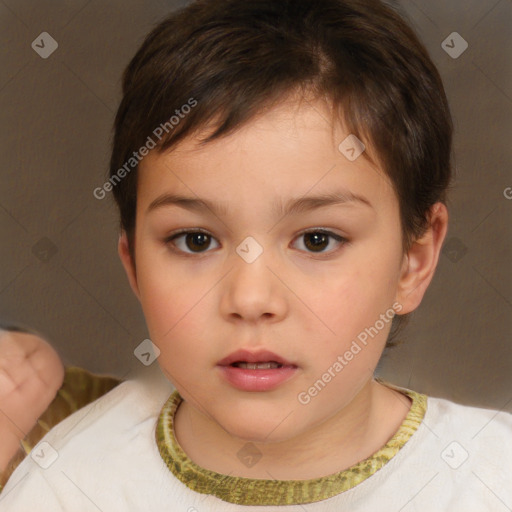 Neutral white child female with short  brown hair and brown eyes