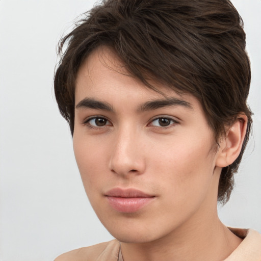 Neutral white young-adult male with medium  brown hair and brown eyes