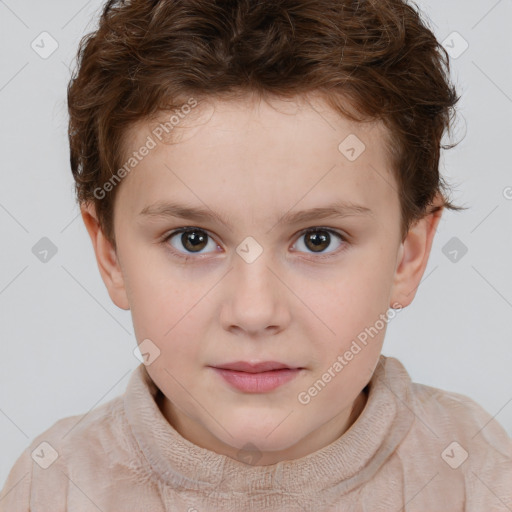 Neutral white child female with short  brown hair and brown eyes