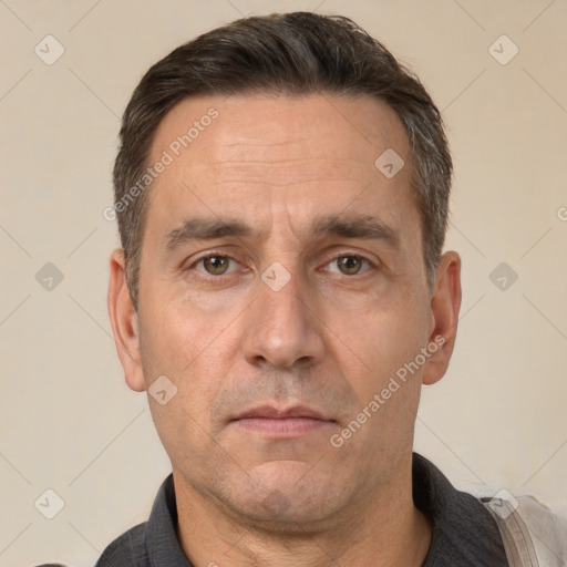 Neutral white adult male with short  brown hair and brown eyes