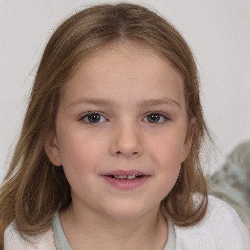 Neutral white child female with medium  brown hair and brown eyes