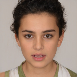 Neutral white young-adult female with short  brown hair and brown eyes