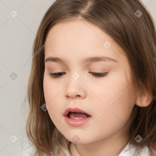 Neutral white child female with medium  brown hair and brown eyes