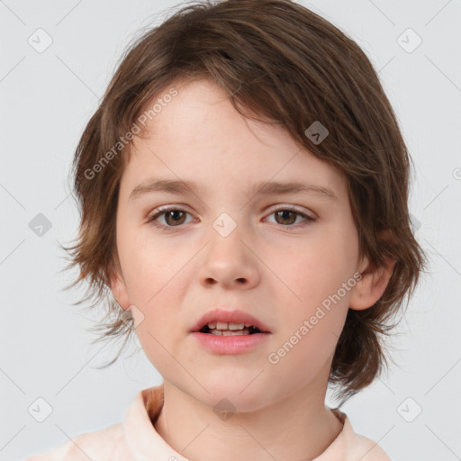 Neutral white child female with medium  brown hair and brown eyes