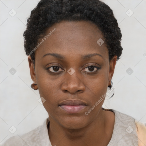 Neutral black young-adult female with short  brown hair and brown eyes