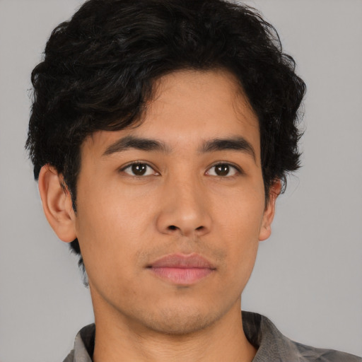 Neutral asian young-adult male with short  black hair and brown eyes