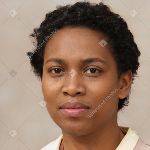 Neutral black young-adult female with short  brown hair and brown eyes