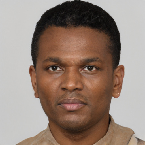 Neutral black young-adult male with short  brown hair and brown eyes