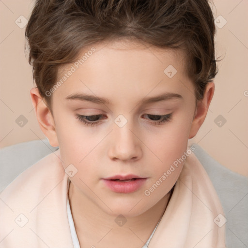 Neutral white child female with short  brown hair and brown eyes