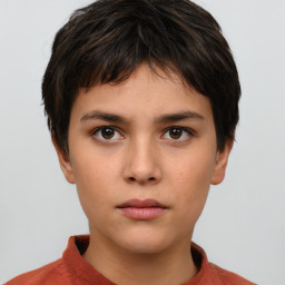 Neutral white young-adult female with short  brown hair and brown eyes