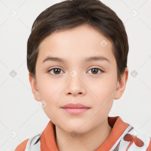 Neutral white child female with short  brown hair and brown eyes