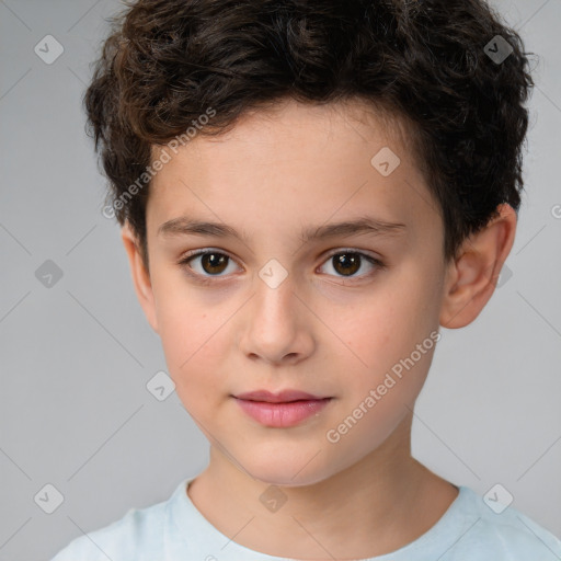 Neutral white child female with short  brown hair and brown eyes