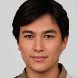 Neutral asian young-adult male with short  brown hair and brown eyes