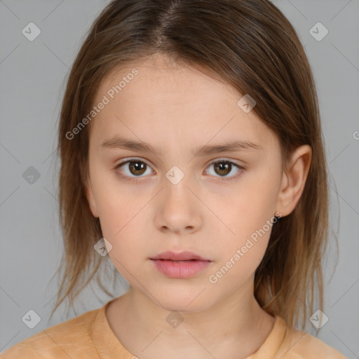 Neutral white child female with medium  brown hair and brown eyes