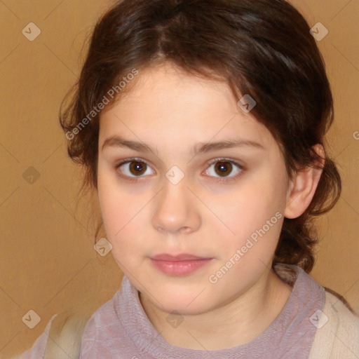 Neutral white child female with medium  brown hair and brown eyes