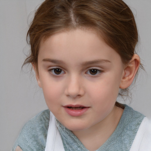 Neutral white child female with medium  brown hair and brown eyes