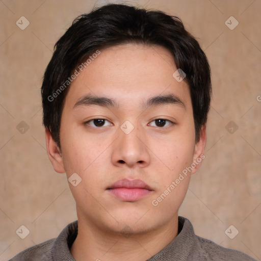 Neutral asian young-adult male with short  brown hair and brown eyes