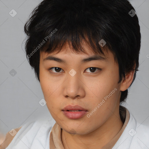 Neutral asian young-adult female with medium  brown hair and brown eyes