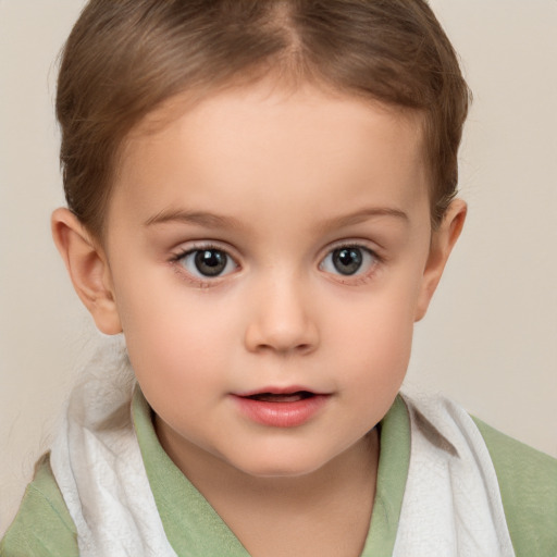 Neutral white child female with short  brown hair and brown eyes