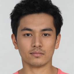 Neutral asian young-adult male with short  brown hair and brown eyes