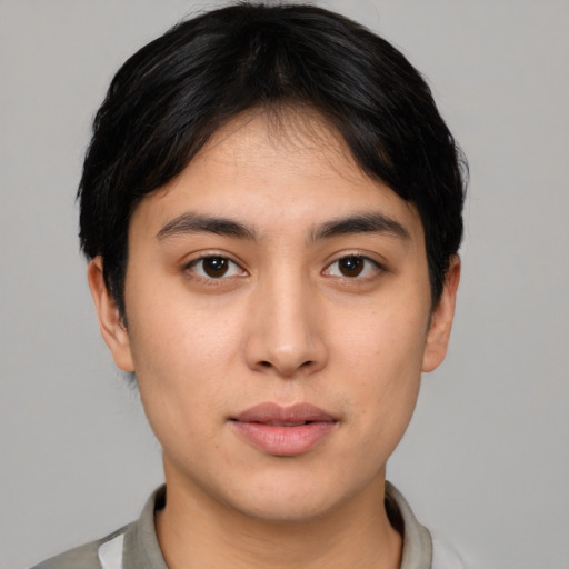 Neutral latino young-adult male with short  brown hair and brown eyes