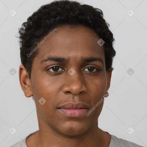 Neutral black young-adult male with short  brown hair and brown eyes