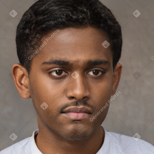 Neutral black young-adult male with short  brown hair and brown eyes