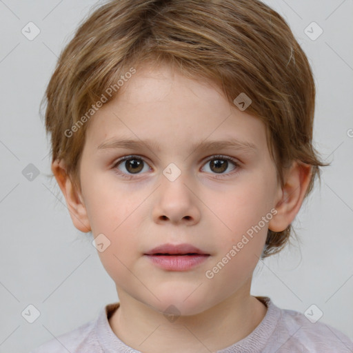 Neutral white child female with short  brown hair and brown eyes