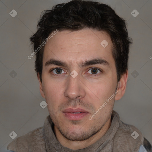 Neutral white adult male with short  brown hair and brown eyes