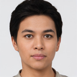 Neutral asian young-adult male with short  black hair and brown eyes