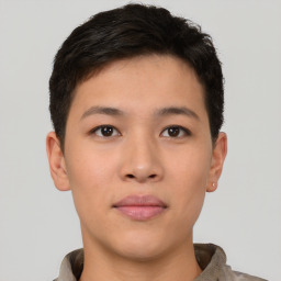 Neutral asian young-adult male with short  brown hair and brown eyes