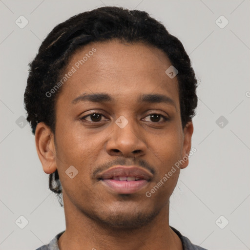 Neutral black young-adult male with short  brown hair and brown eyes