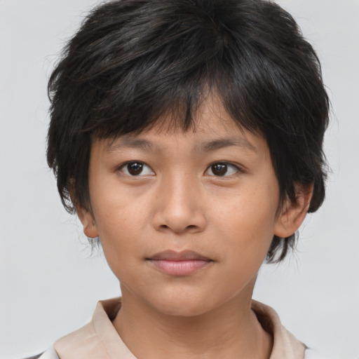 Neutral asian young-adult female with medium  brown hair and brown eyes