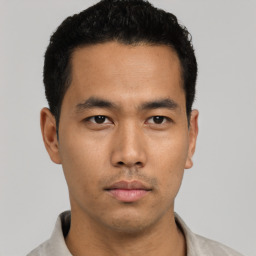 Neutral asian young-adult male with short  black hair and brown eyes