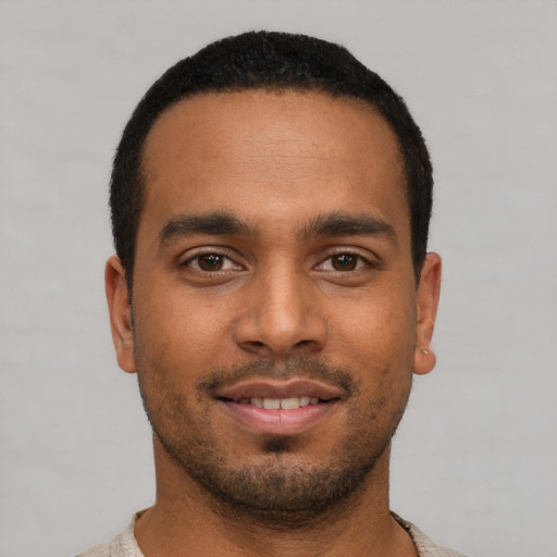 Neutral black young-adult male with short  brown hair and brown eyes