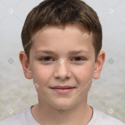 Joyful white child male with short  brown hair and brown eyes