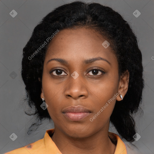 Neutral black young-adult female with medium  black hair and brown eyes