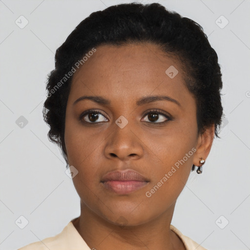 Neutral black young-adult female with short  brown hair and brown eyes