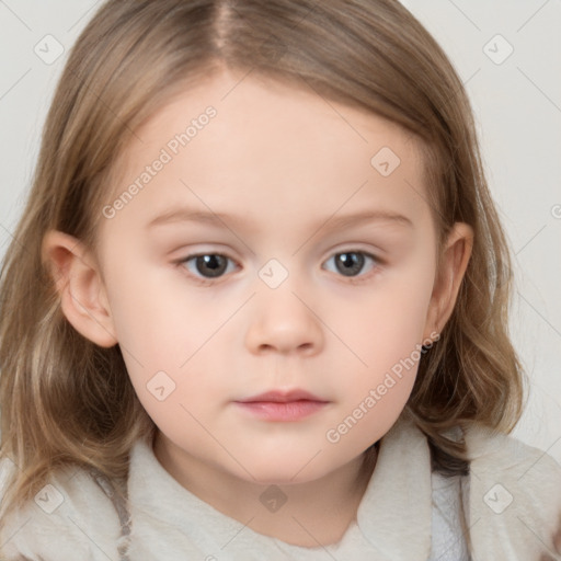 Neutral white child female with medium  brown hair and brown eyes