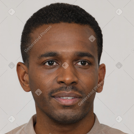 Neutral black young-adult male with short  brown hair and brown eyes