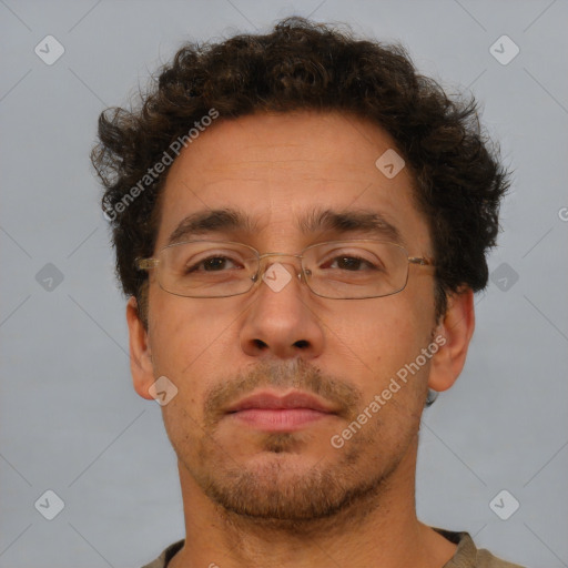 Neutral white adult male with short  brown hair and brown eyes