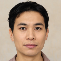 Neutral asian young-adult male with short  black hair and brown eyes