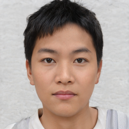 Neutral asian young-adult male with short  black hair and brown eyes