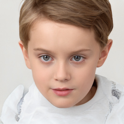 Neutral white child female with short  brown hair and grey eyes