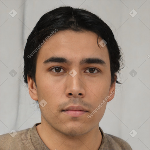 Neutral asian young-adult male with short  black hair and brown eyes