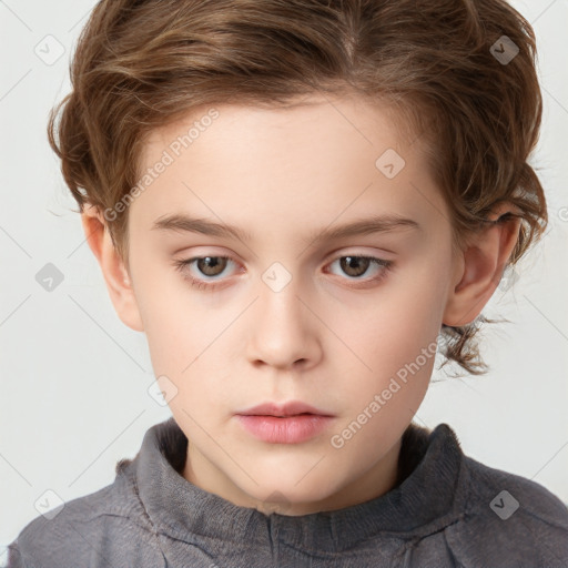 Neutral white child female with short  brown hair and brown eyes