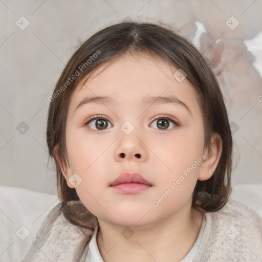 Neutral white child female with medium  brown hair and brown eyes