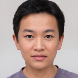 Neutral asian young-adult male with short  brown hair and brown eyes