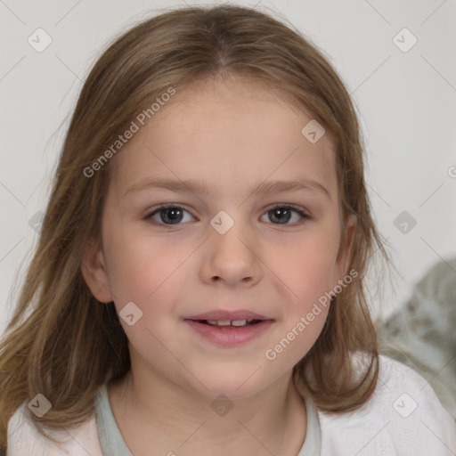 Neutral white child female with medium  brown hair and brown eyes