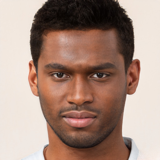 Neutral black young-adult male with short  brown hair and brown eyes